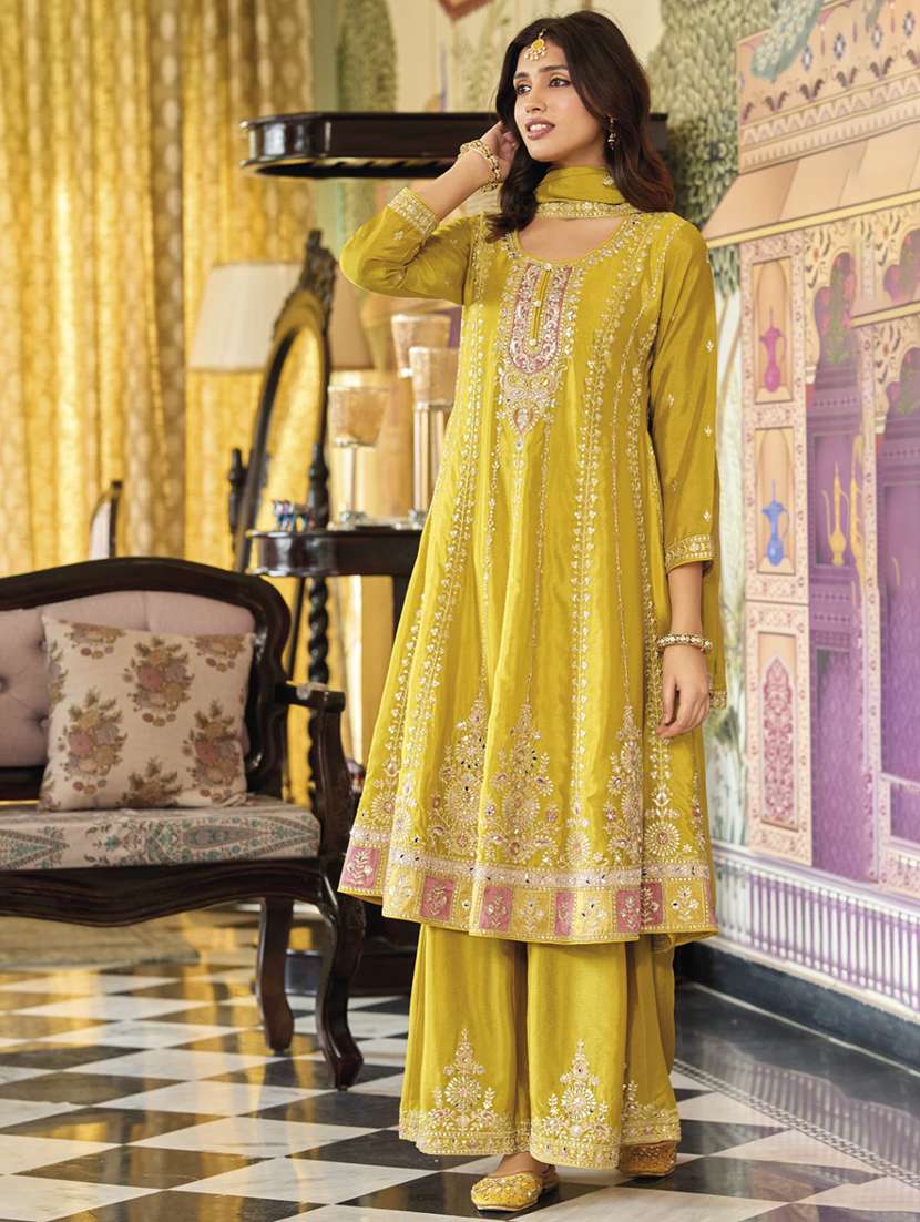 women embroidered long sleeve kurta sharara with dupatta set - 22076936 -  Standard Image - 1