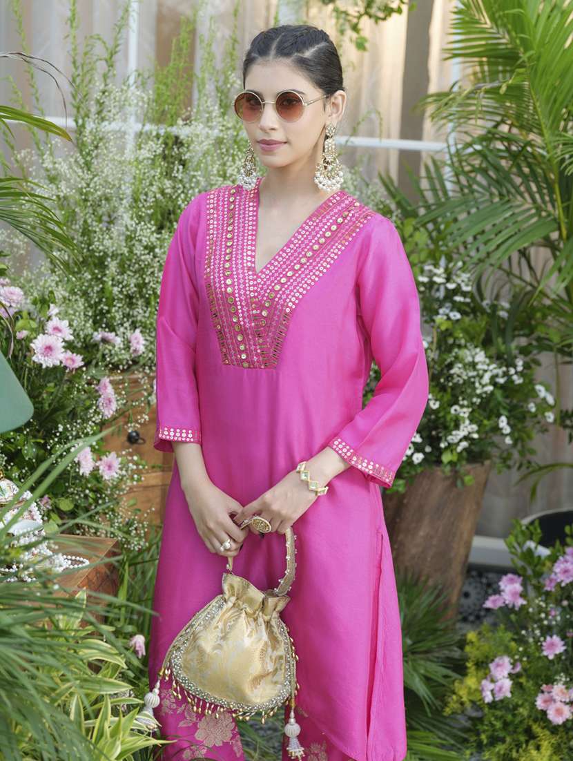 women solid three quarter sleeve kurta pant set - 22076955 - Standard Image - 4