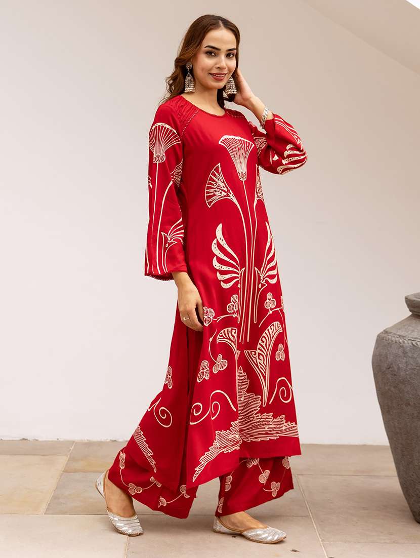 women printed long sleeve kurta palazzo set - 22076959 -  Standard Image - 1