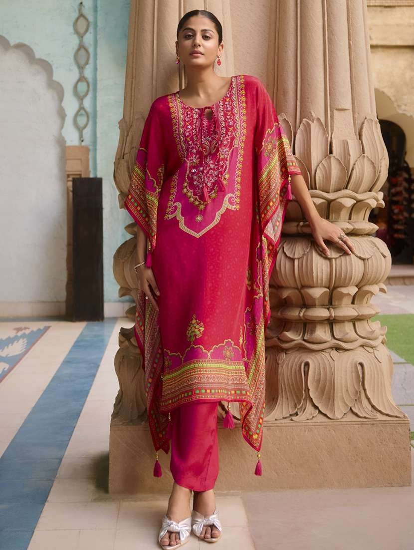 women printed kimono sleeve kaftan kurta with pant set - 22076963 -  Zoom Image - 0