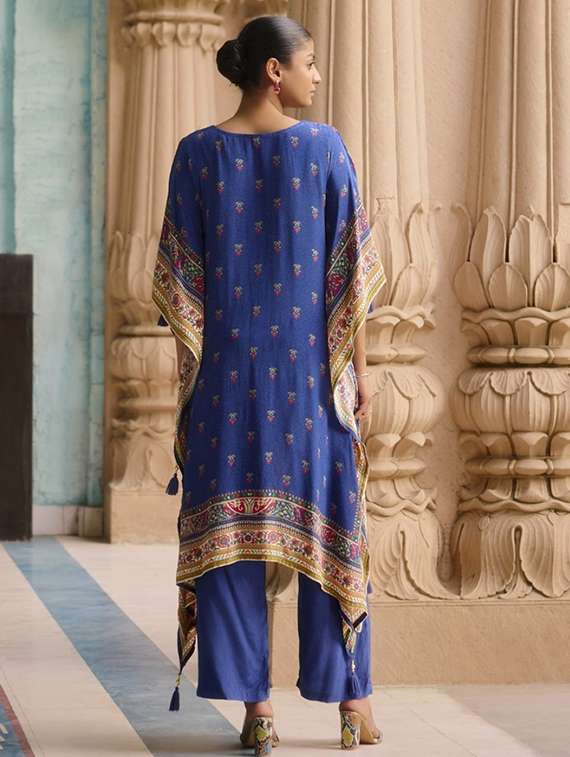 women printed kimono sleeve kaftan kurta with pant set - 22076964 -  Standard Image - 1