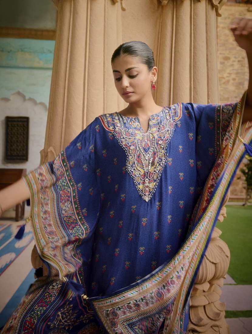 women printed kimono sleeve kaftan kurta with pant set - 22076964 - Standard Image - 4