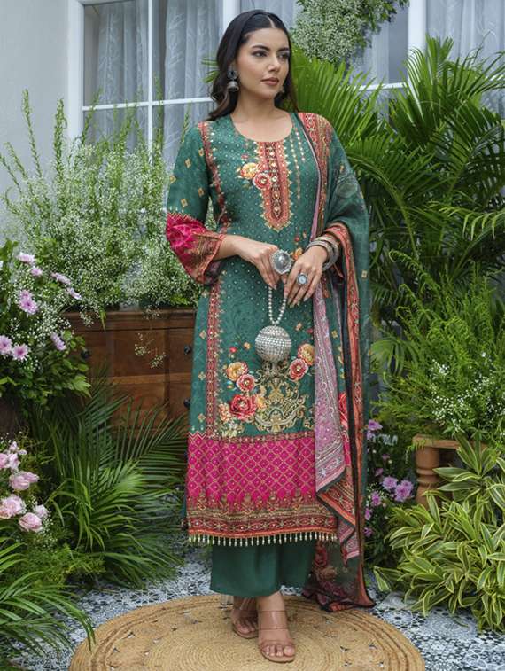women printed three quarter sleeve kurta pant with dupatta set - 22076991 -  Standard Image - 1