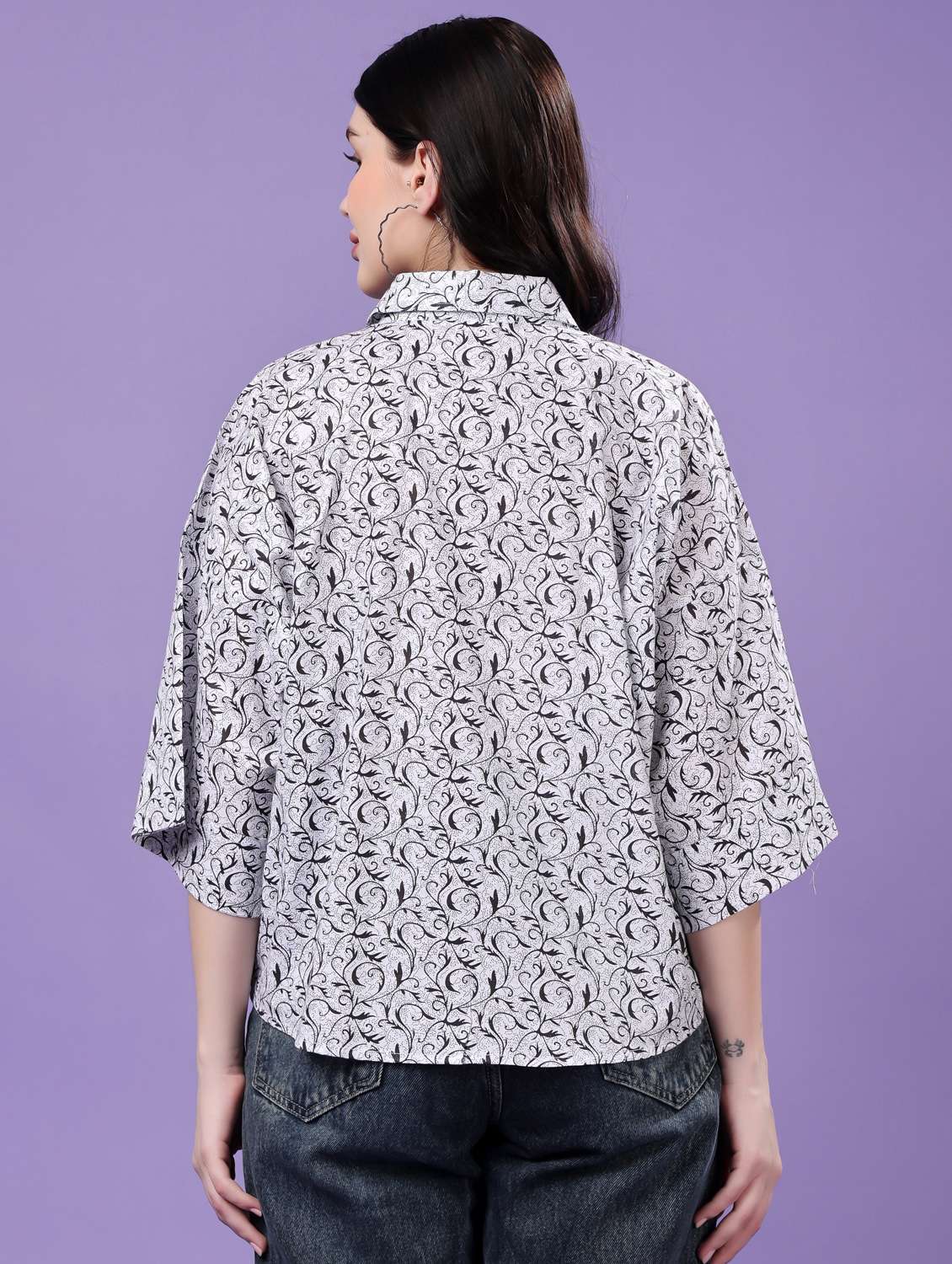 women printed drop shoulder collared oversized shirt - 22077002 - Standard Image - 4