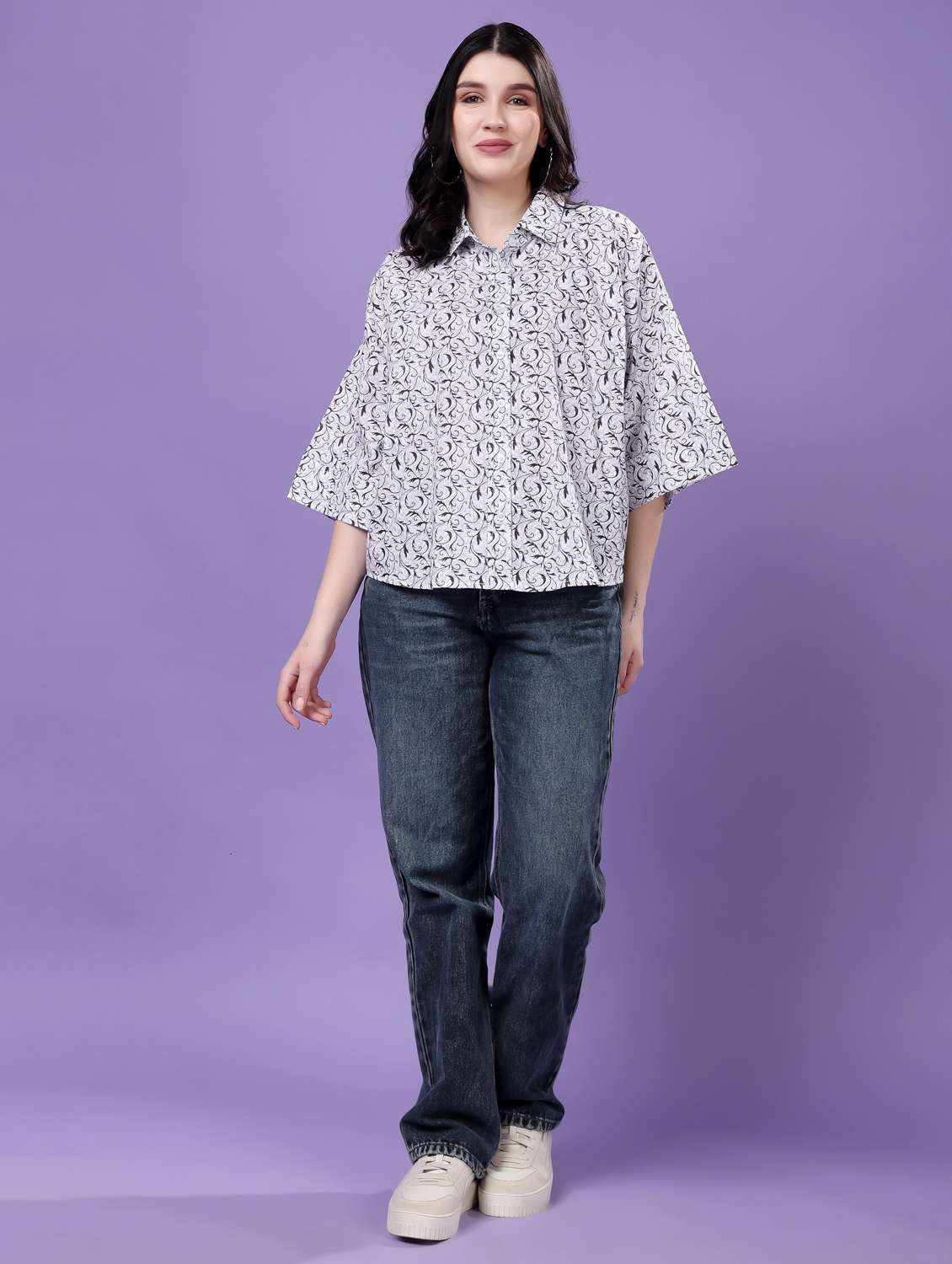 women printed drop shoulder collared oversized shirt - 22077002 - Standard Image - 6