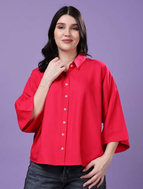 women solid drop sleeve collared oversized shirt - 22077004 - Standard Image - 0