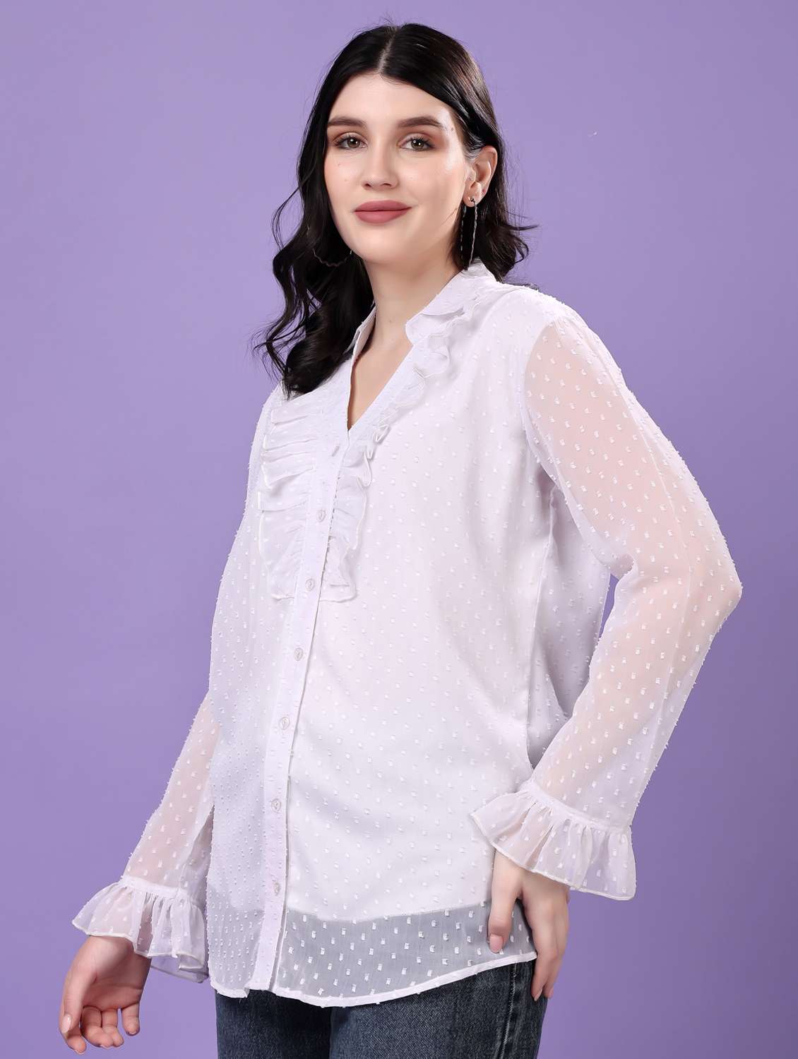 women self designed long sleeve sheer shirt - 22077005 -  Standard Image - 1