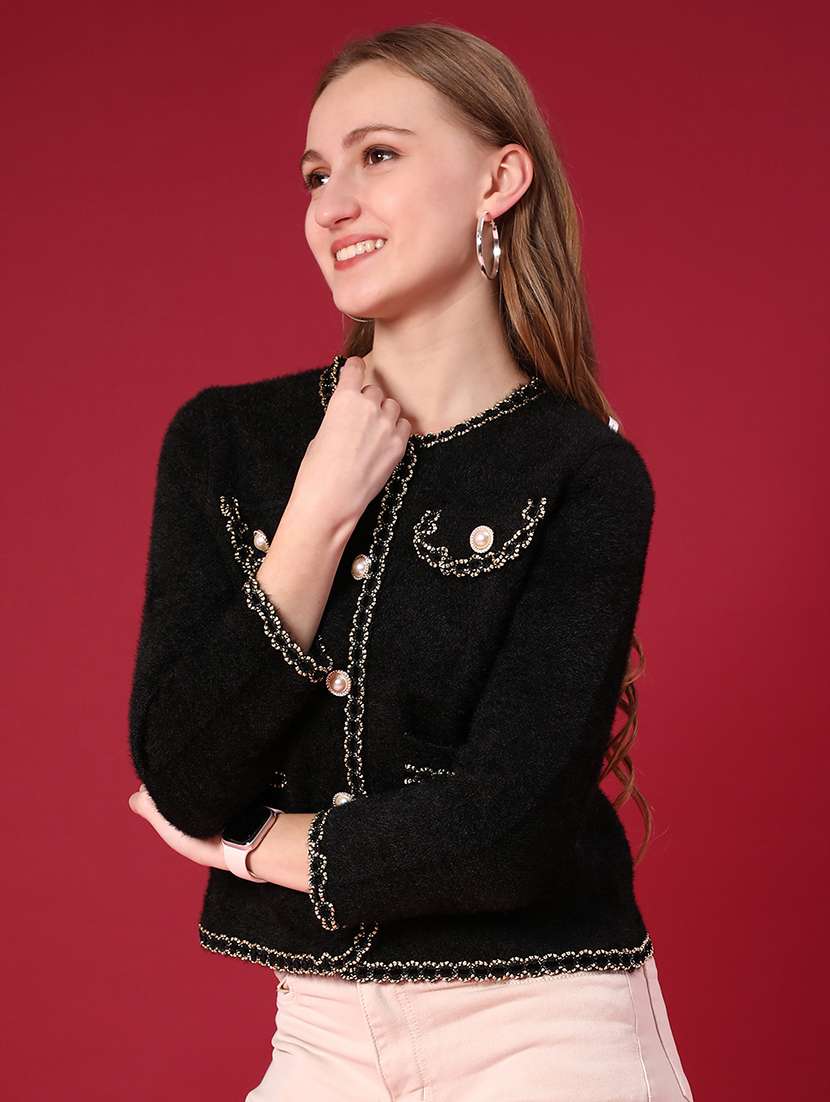 women solid long sleeve cardigan - 22077471 -  Standard Image - 1