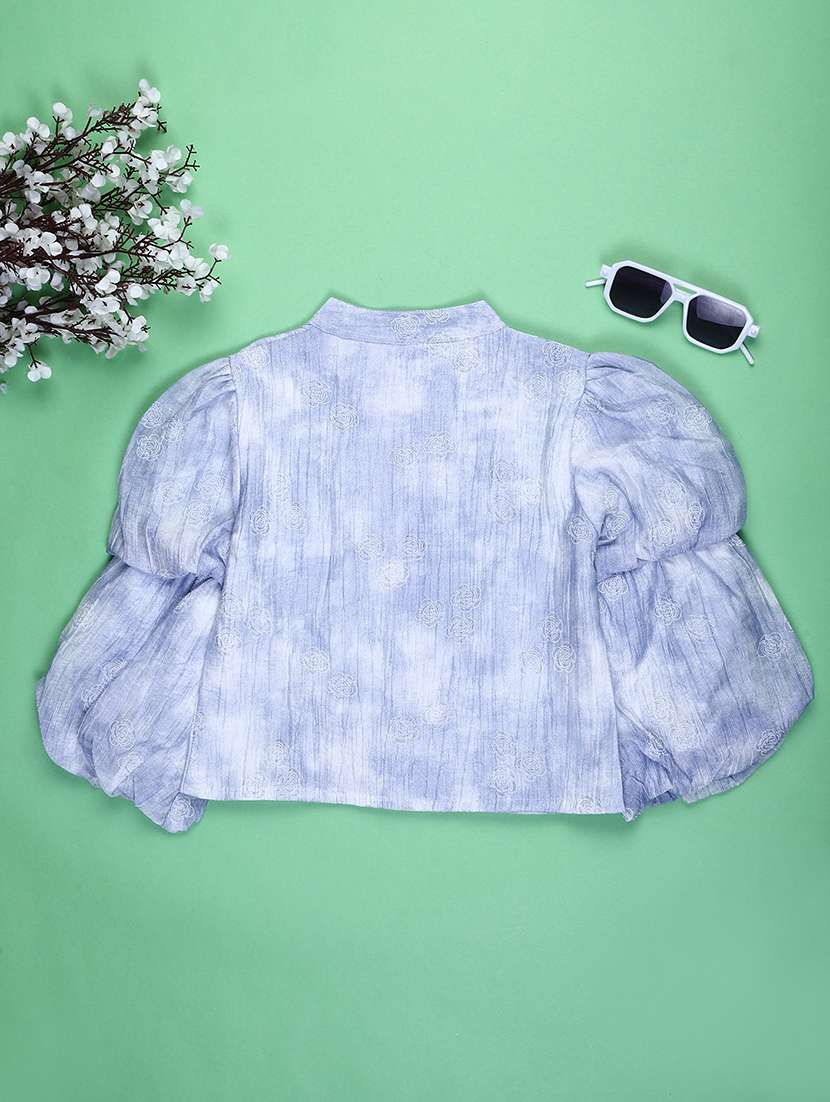 girls self desigend puff sleeve top - 22077514 -  Standard Image - 1
