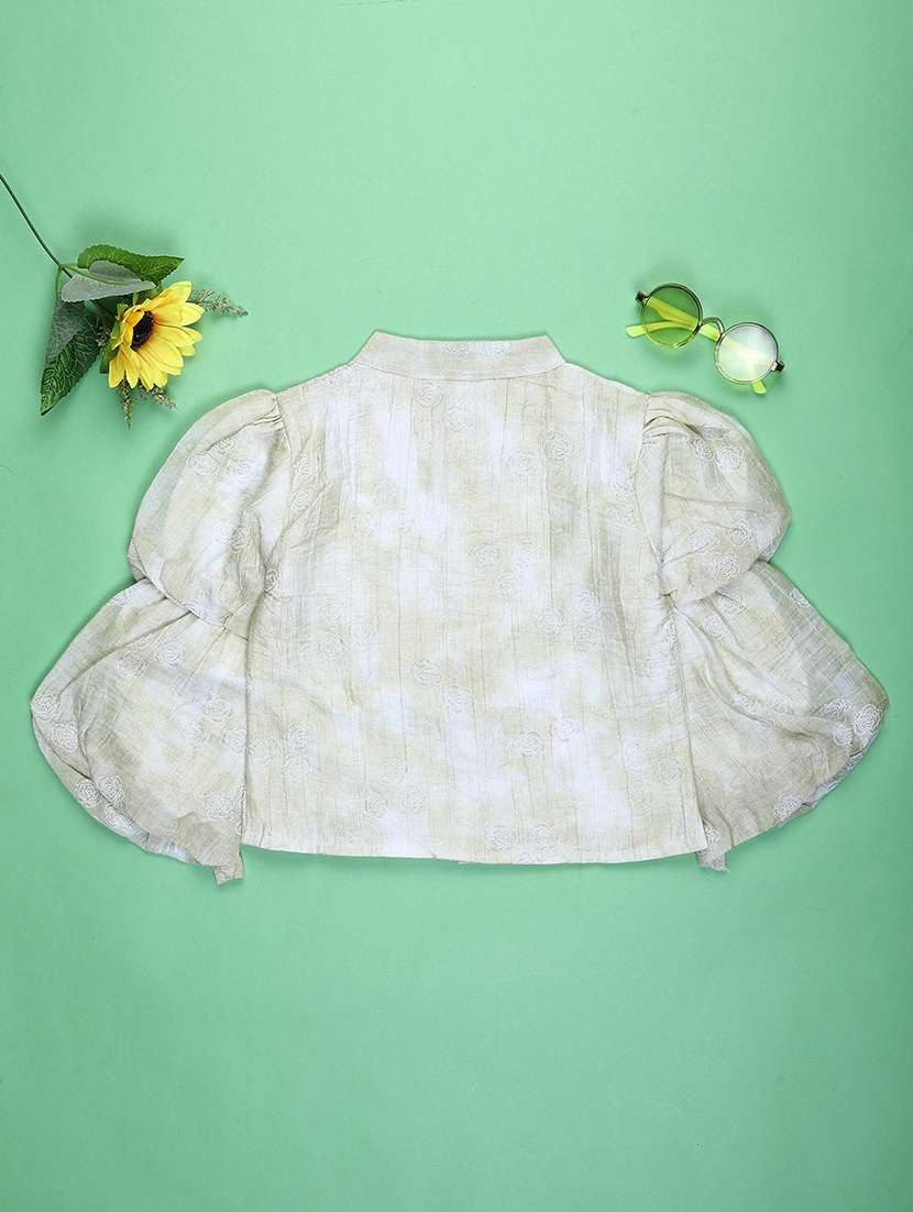 girls self desigend puff sleeve top - 22077518 -  Standard Image - 1