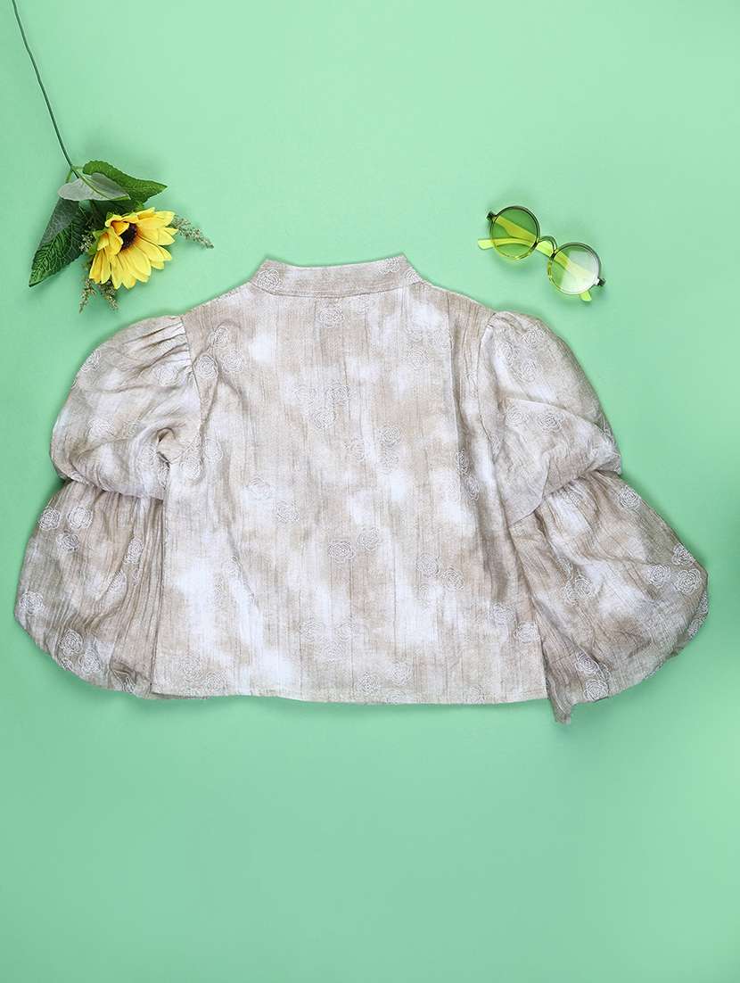 girls self desigend puff sleeve top - 22077519 -  Standard Image - 1