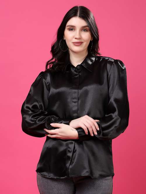 black satin regular shirt - 22077606 -  Standard Image - 0