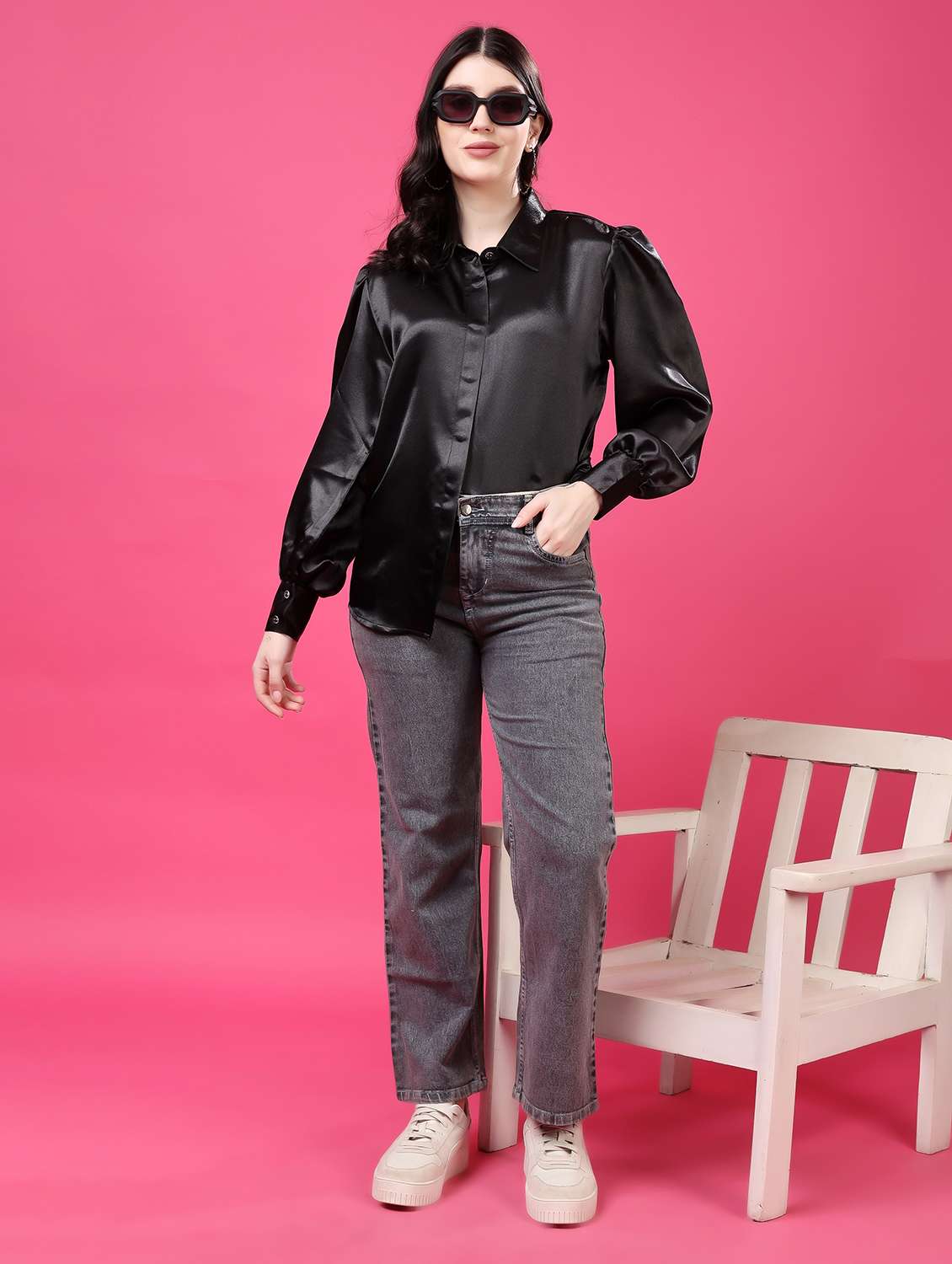 black satin regular shirt - 22077606 - Standard Image - 4
