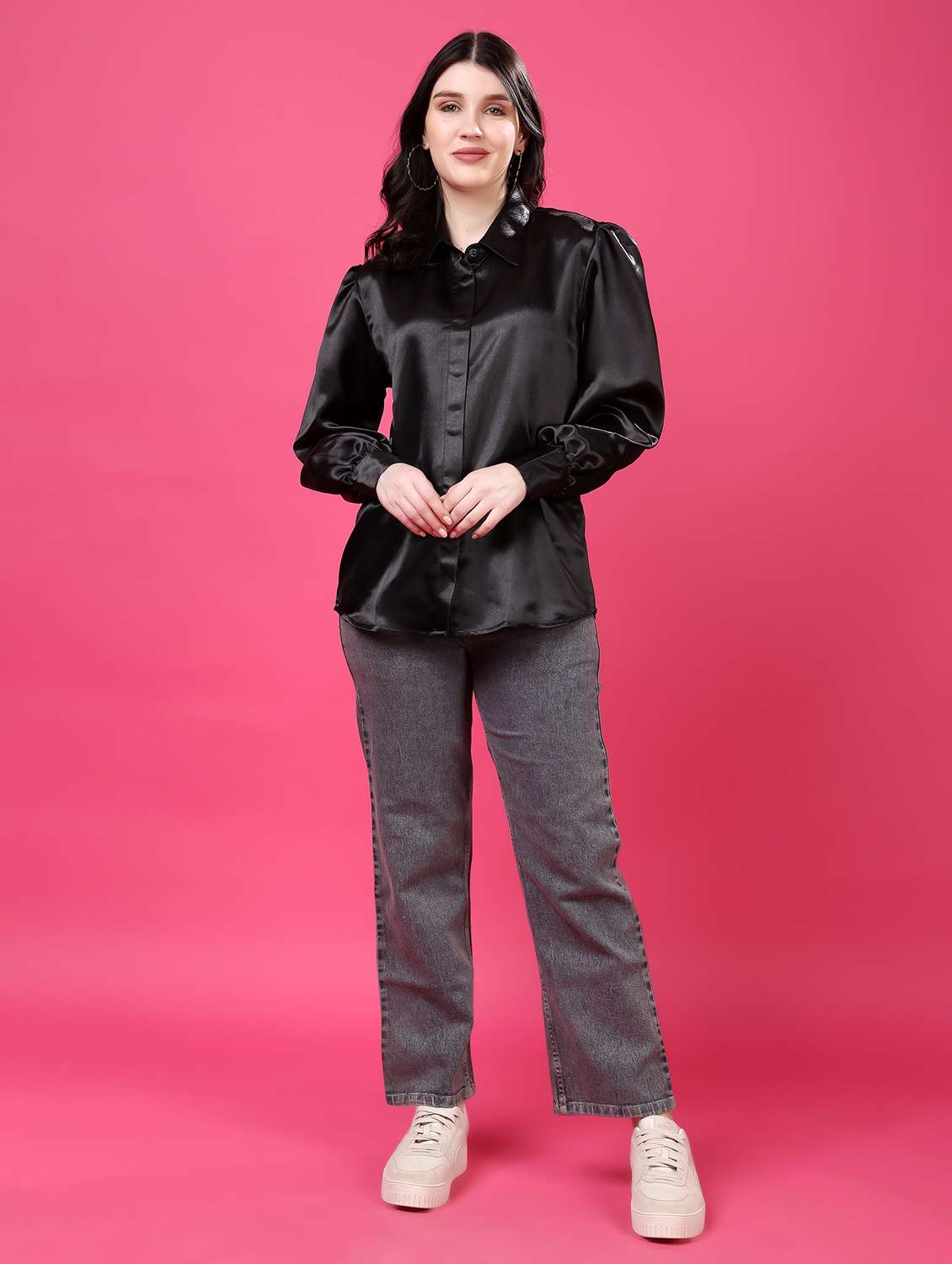 black satin regular shirt - 22077606 - Standard Image - 6