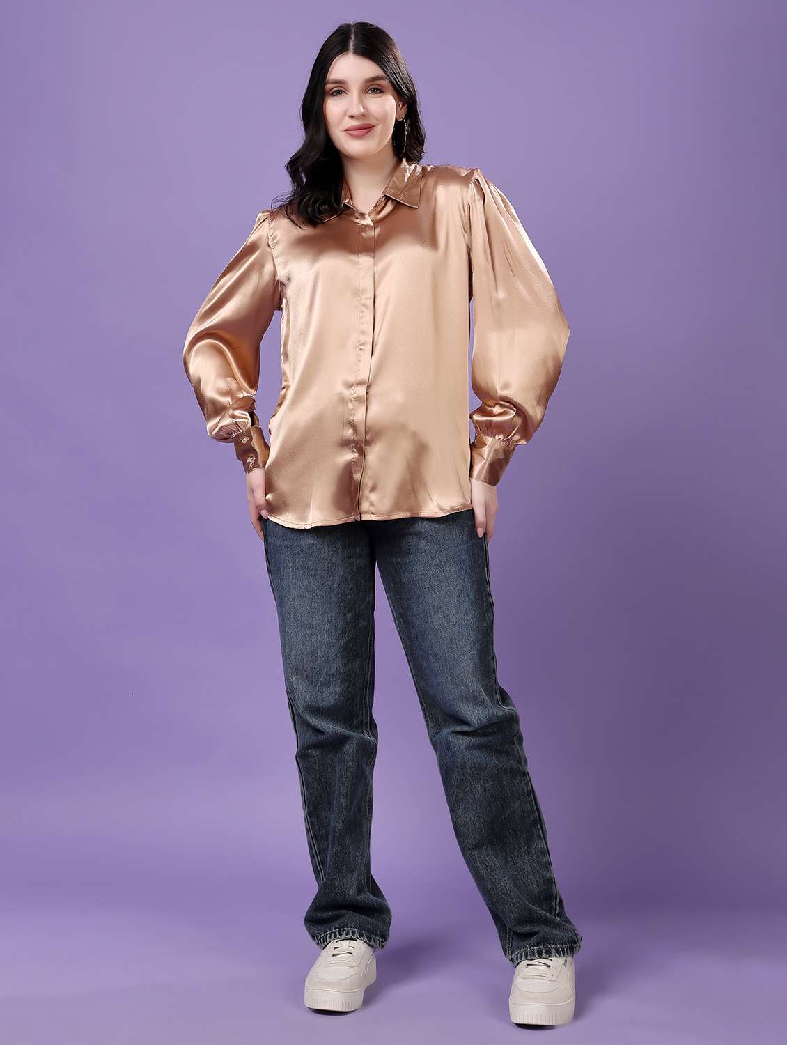 beige satin regular shirt - 22077607 - Standard Image - 4