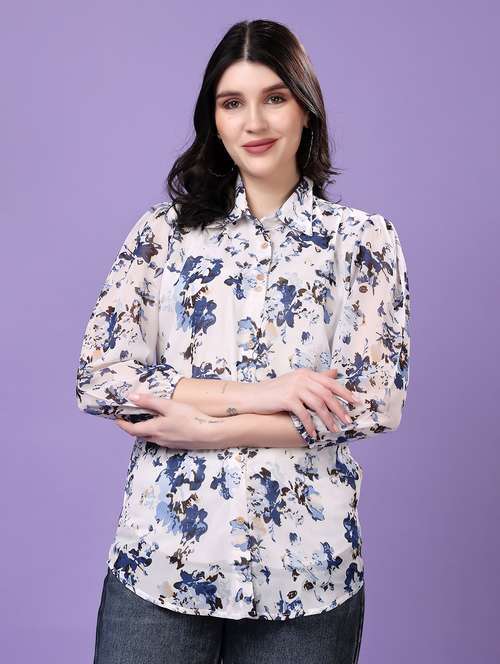 multi colored georgette regular shirt - 22077608 -  Standard Image - 0