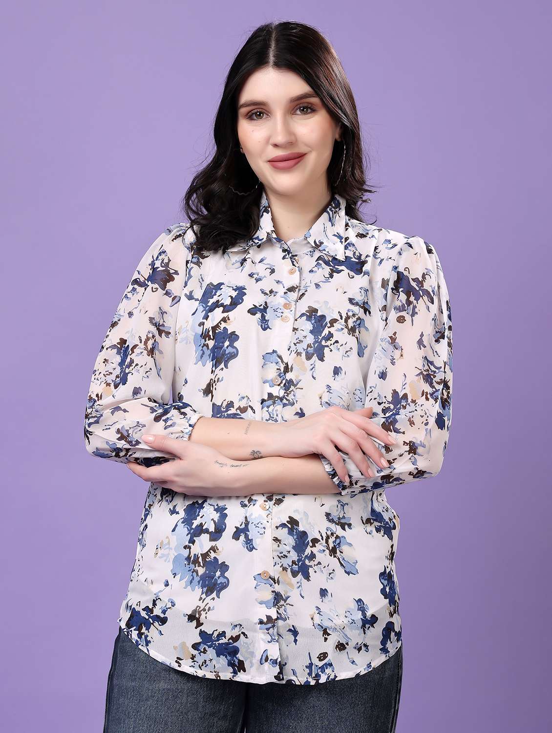 multi colored georgette regular shirt - 22077608 -  Zoom Image - 0