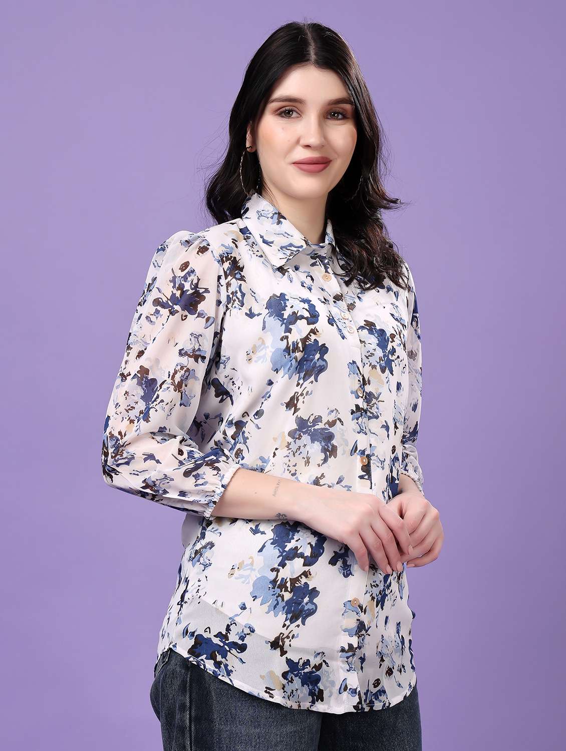 multi colored georgette regular shirt - 22077608 -  Standard Image - 1