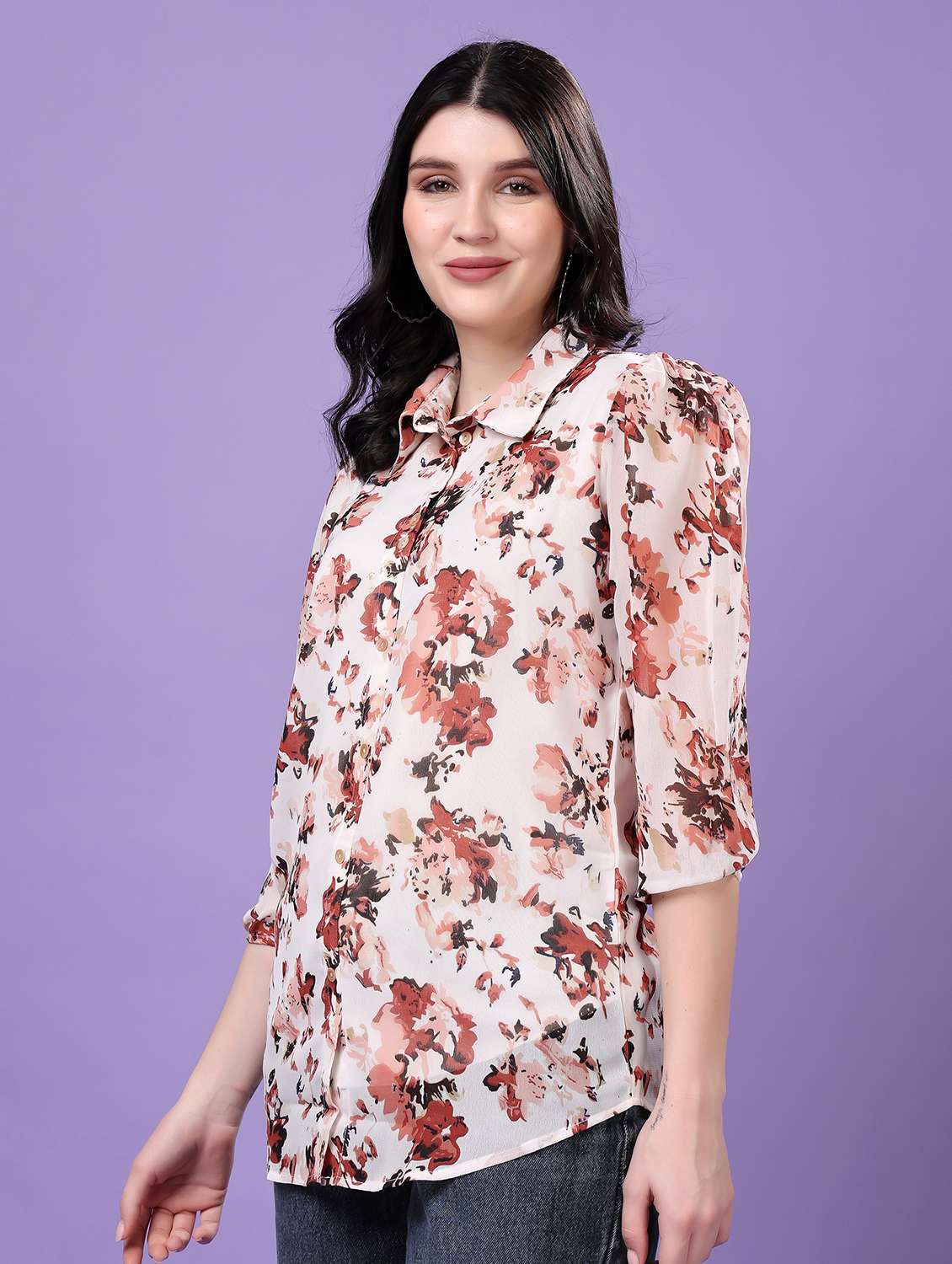 multi colored georgette regular shirt - 22077609 - Standard Image - 1