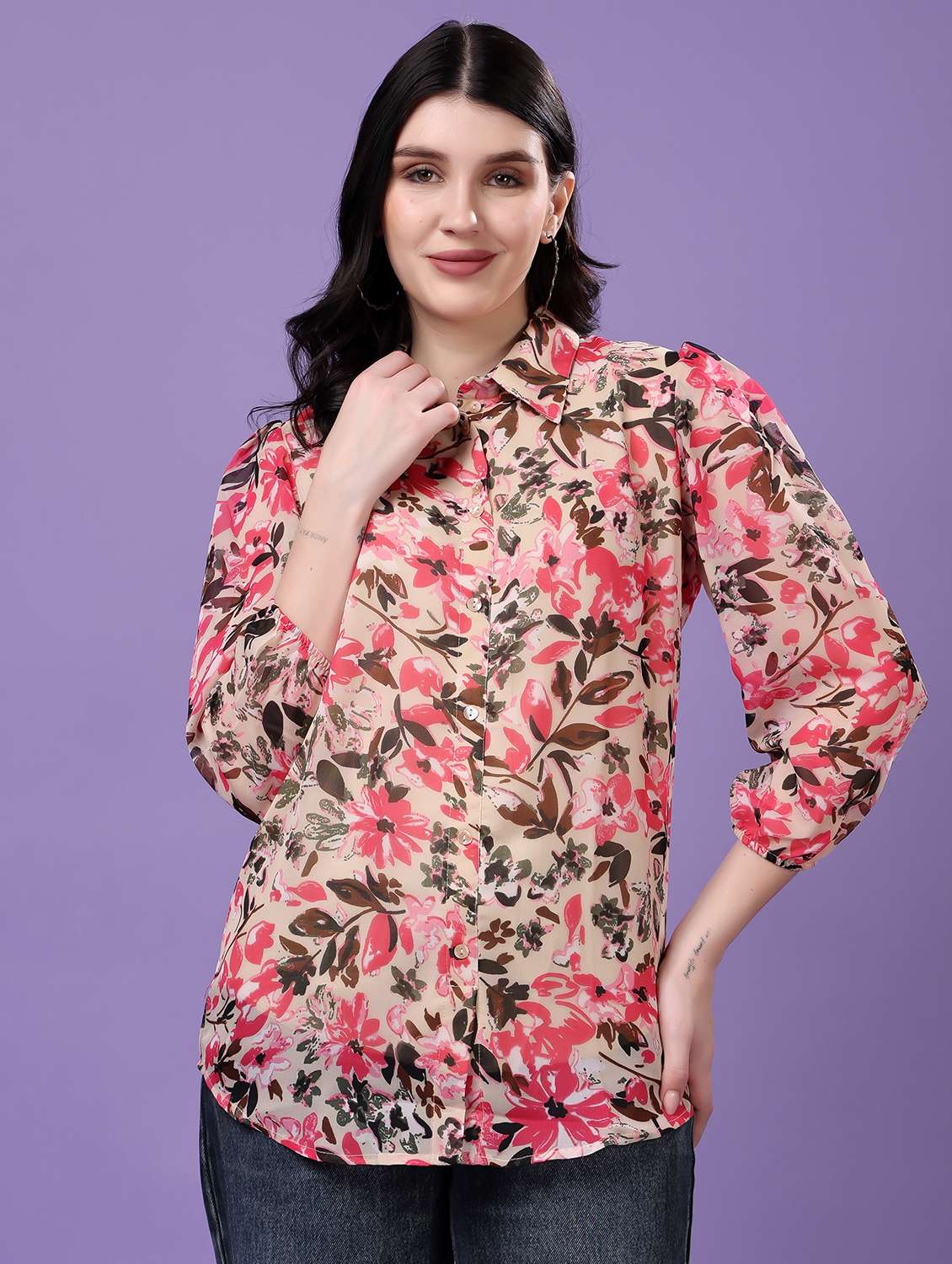 multi colored georgette regular shirt