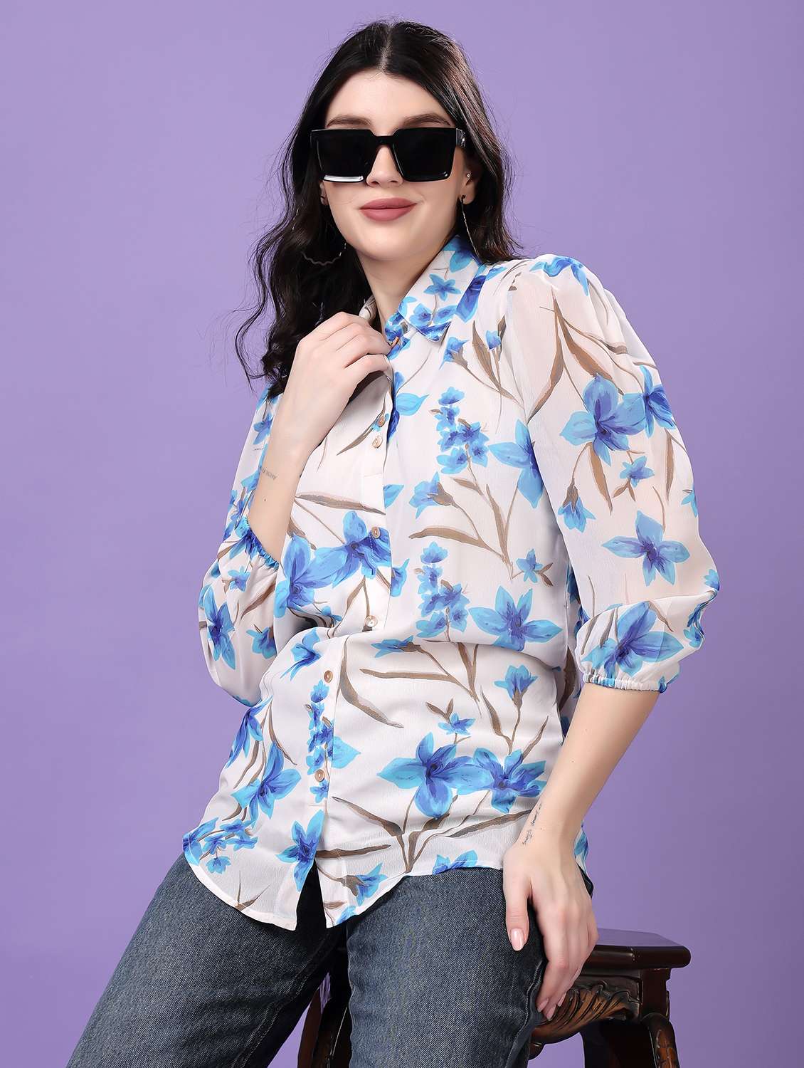 multi colored georgette regular shirt - 22077612 -  Standard Image - 1