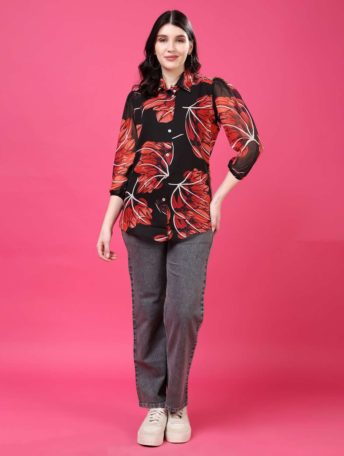floral georgette shirt with puff sleeves multi - 22077614 - Standard Image - 4