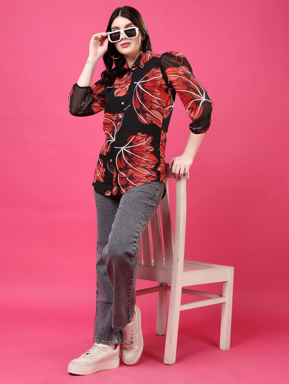 floral georgette shirt with puff sleeves multi - 22077614 - Standard Image - 6