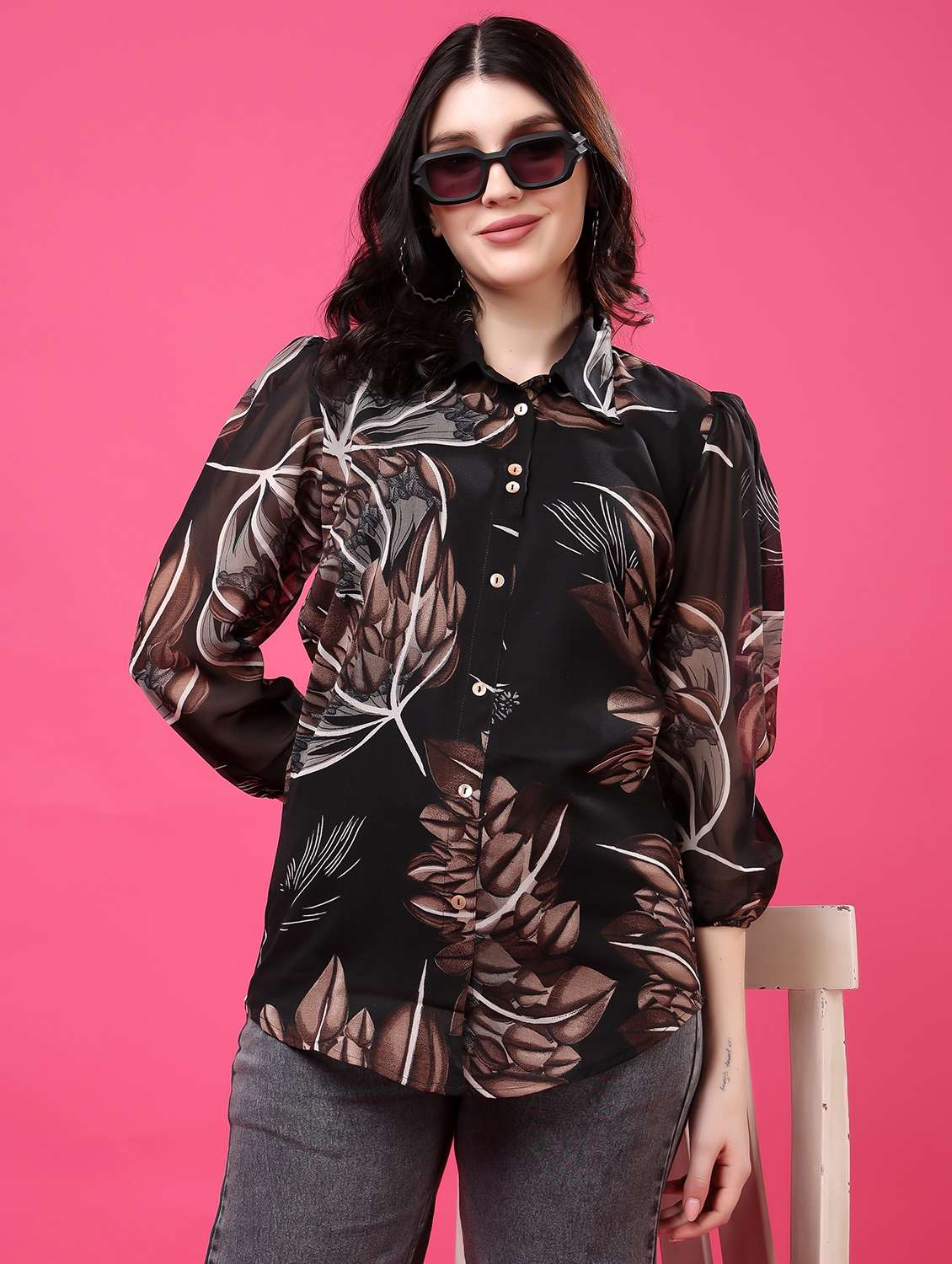 multi colored georgette regular shirt - 22077615 - Standard Image - 1