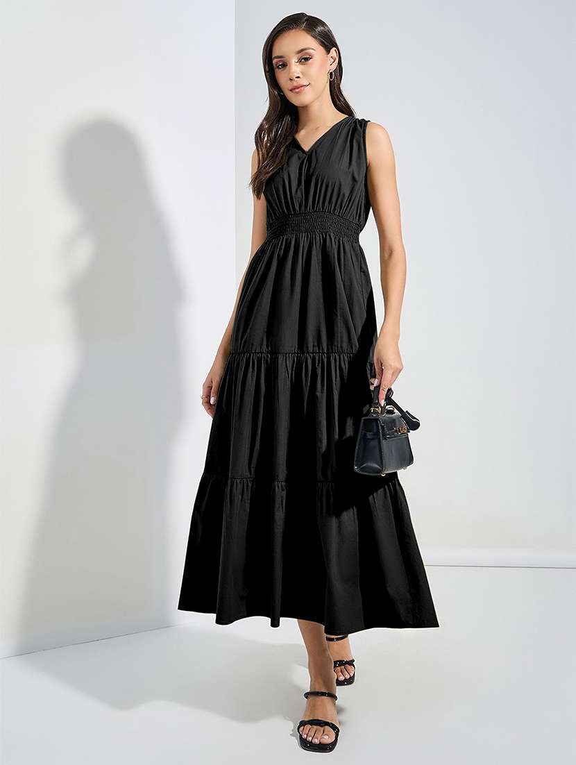 women solid sleeveless tiered dress - 22077623 -  Zoom Image - 0