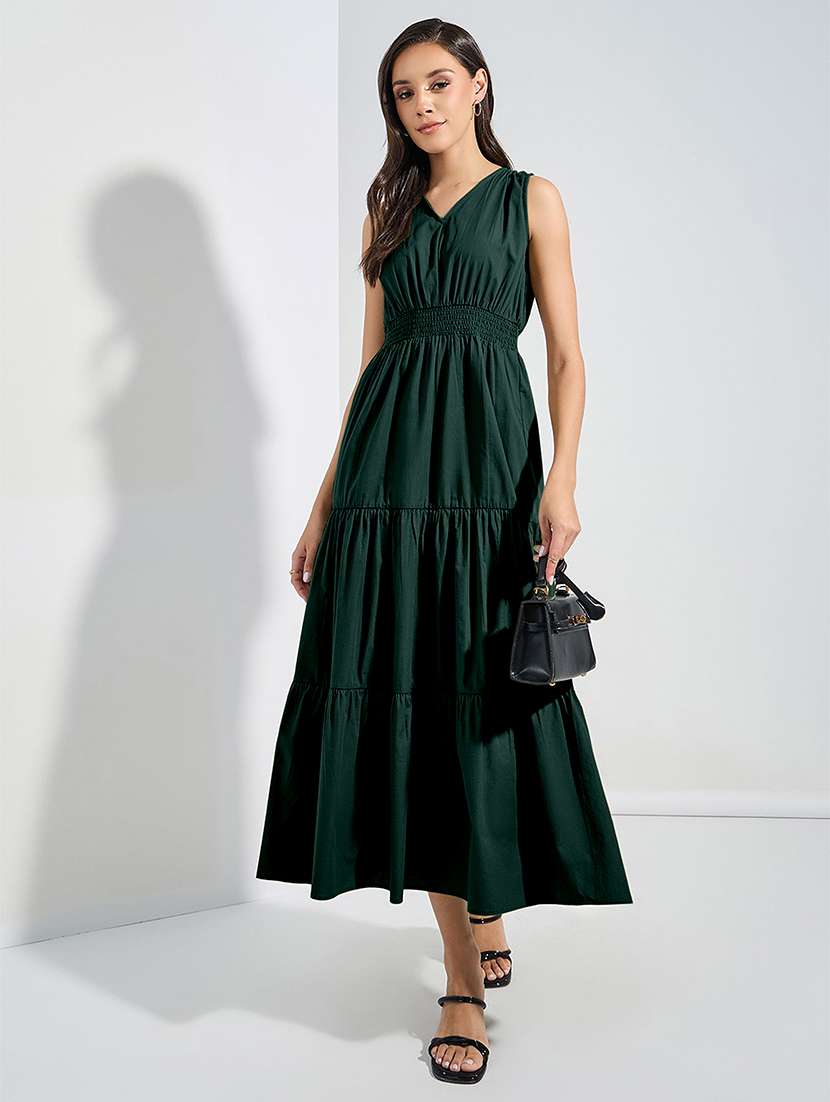 women solid sleeveless tiered dress - 22077625 -  Zoom Image - 0