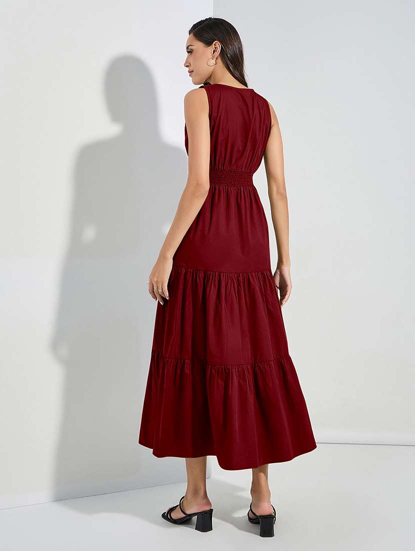 women solid sleeveless tiered dress - 22077626 - Standard Image - 1
