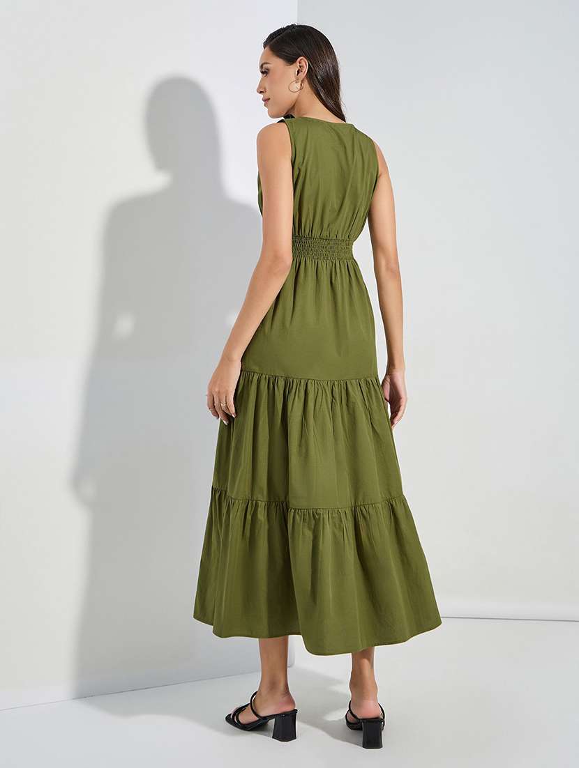 women solid sleeveless tiered dress - 22077627 -  Standard Image - 1