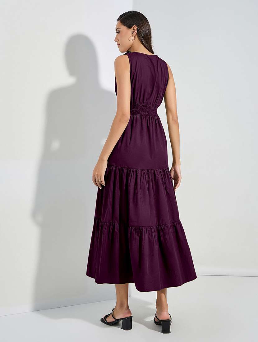 women solid sleeveless tiered dress - 22077629 - Standard Image - 1