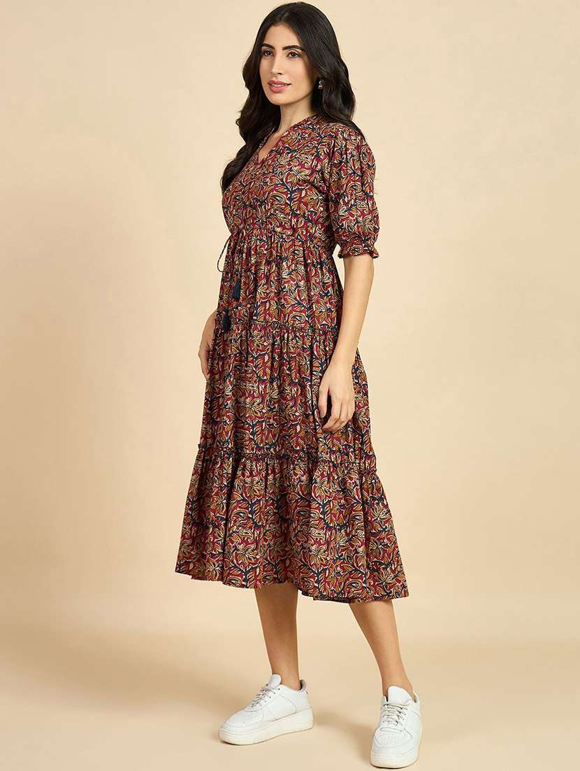 women printed puff sleeve tiered dress - 22077631 - Standard Image - 1