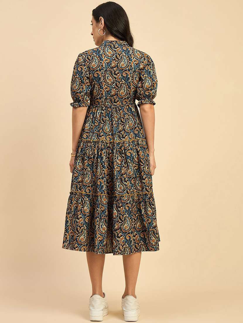 women printed puff sleeve tiered dress - 22077632 - Standard Image - 1