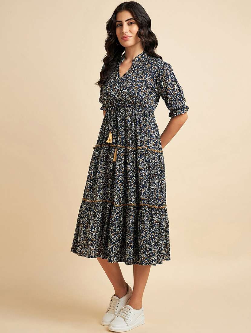 women printed puff sleeve tiered dress - 22077633 - Standard Image - 1