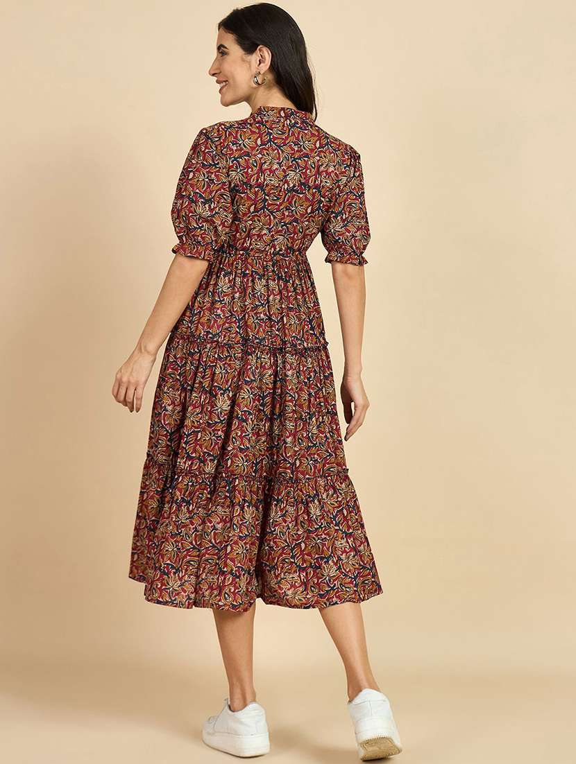women printed puff sleeve tiered dress - 22077637 - Standard Image - 1