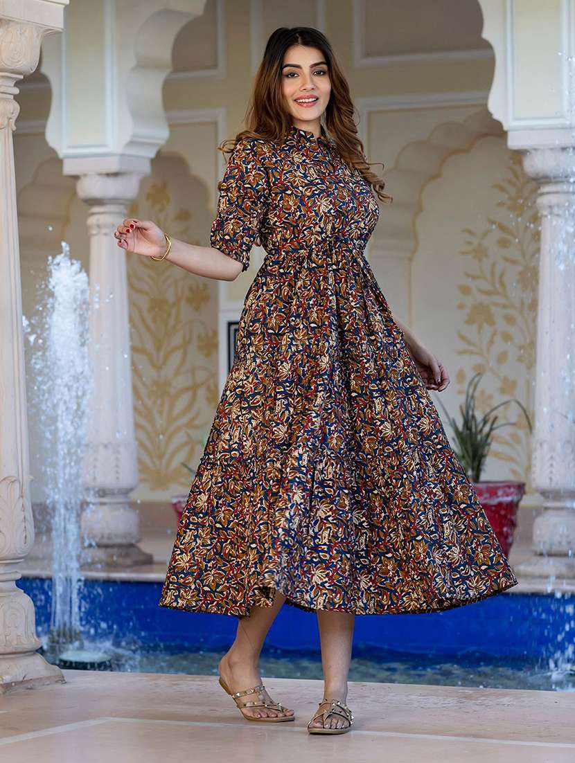 women printed puff sleeve tiered dress - 22077639 -  Standard Image - 1