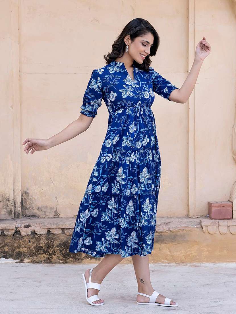 women printed puff sleeve tiered dress - 22077644 -  Standard Image - 1