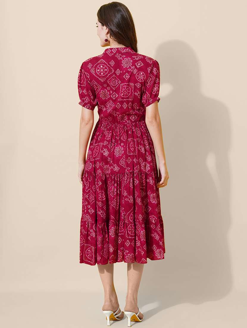 women printed puff sleeve tiered dress - 22077652 - Standard Image - 1