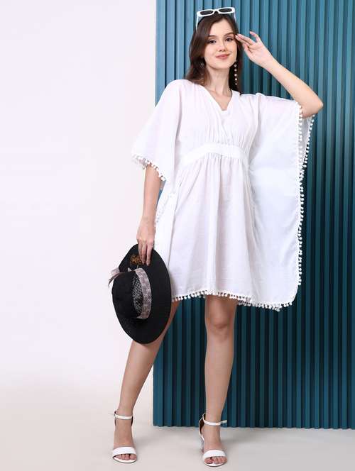 women solid kimono sleeve kaftan dress - 22077726 -  Standard Image - 0