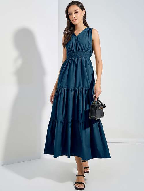 women solid sleveeless tiered dress - 22077804 - Standard Image - 0