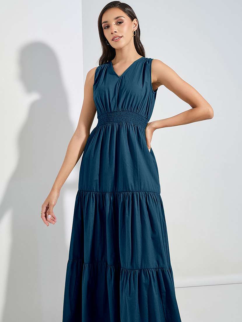women solid sleveeless tiered dress - 22077804 - Standard Image - 1