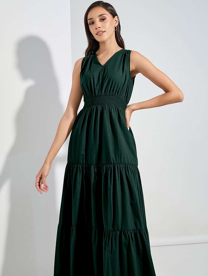 women solid sleveeless tiered dress - 22077805 -  Standard Image - 1