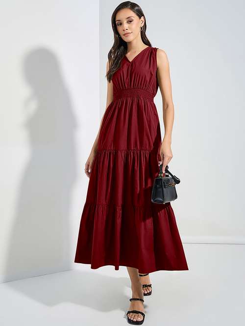 women solid sleveeless tiered dress - 22077806 - Standard Image - 0