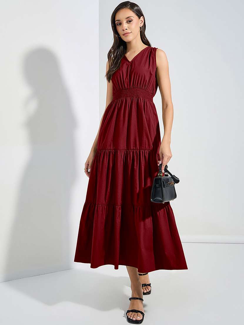 women solid sleveeless tiered dress - 22077806 - Zoom Image - 0