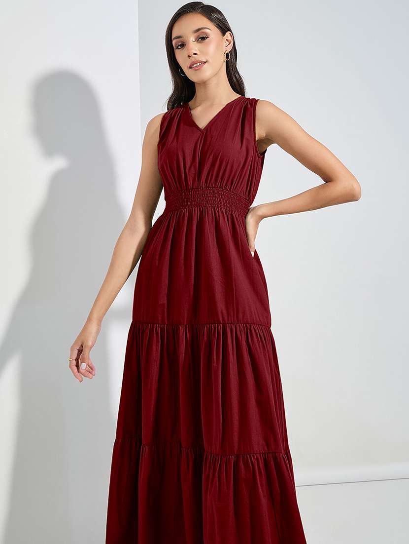 women solid sleveeless tiered dress - 22077806 - Standard Image - 1