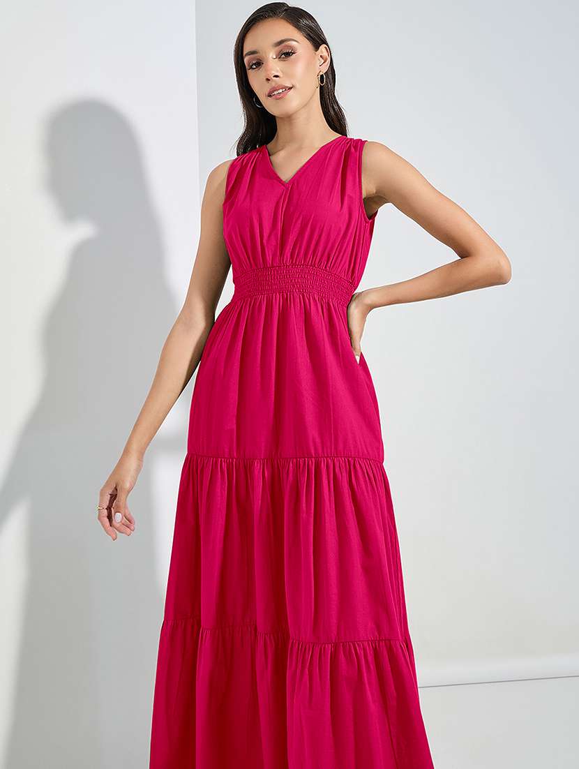 women solid sleveeless tiered dress - 22077807 - Standard Image - 1