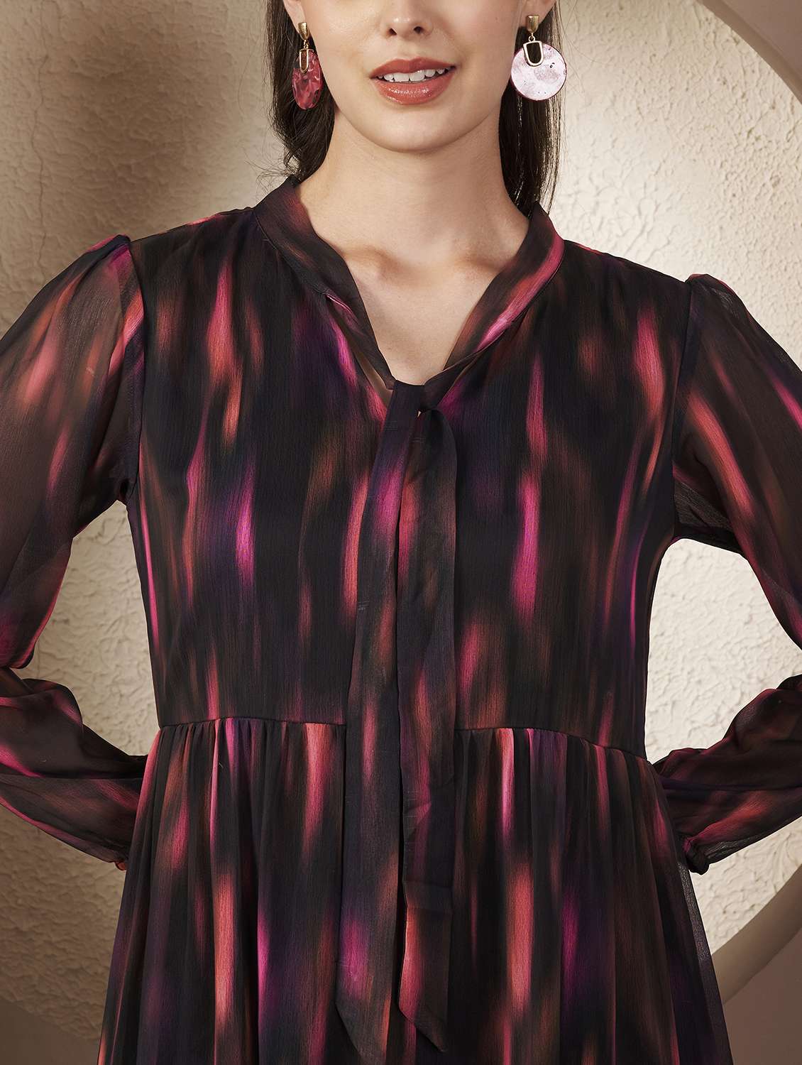 women printed three quarter sleeve tiered dress - 22077813 - Standard Image - 4