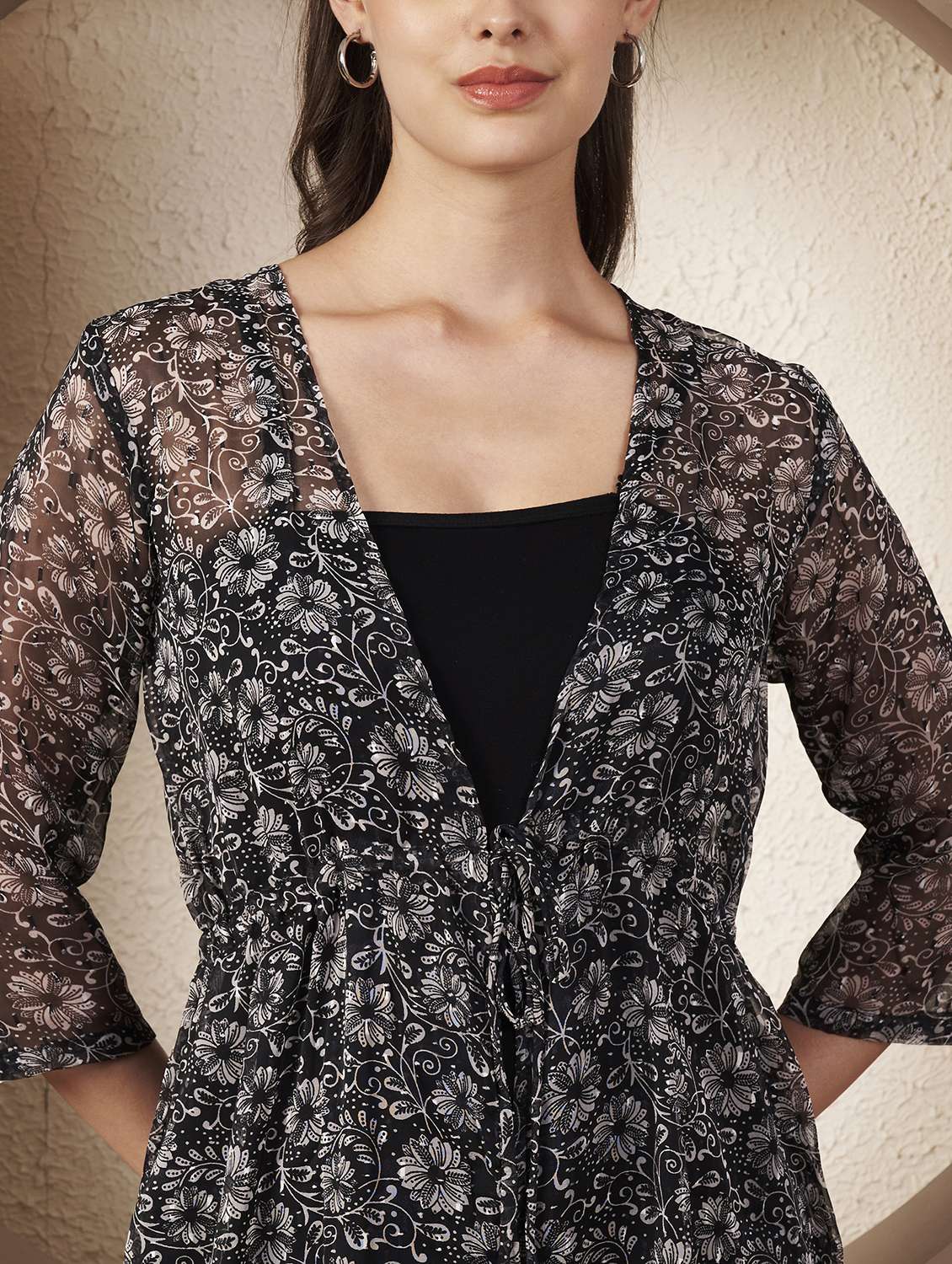 women printed three quarter sleeve regular shrug - 22077817 - Standard Image - 1
